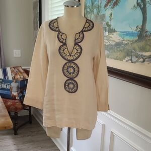 Beige Tunic with Blue and Yellow Embroidery